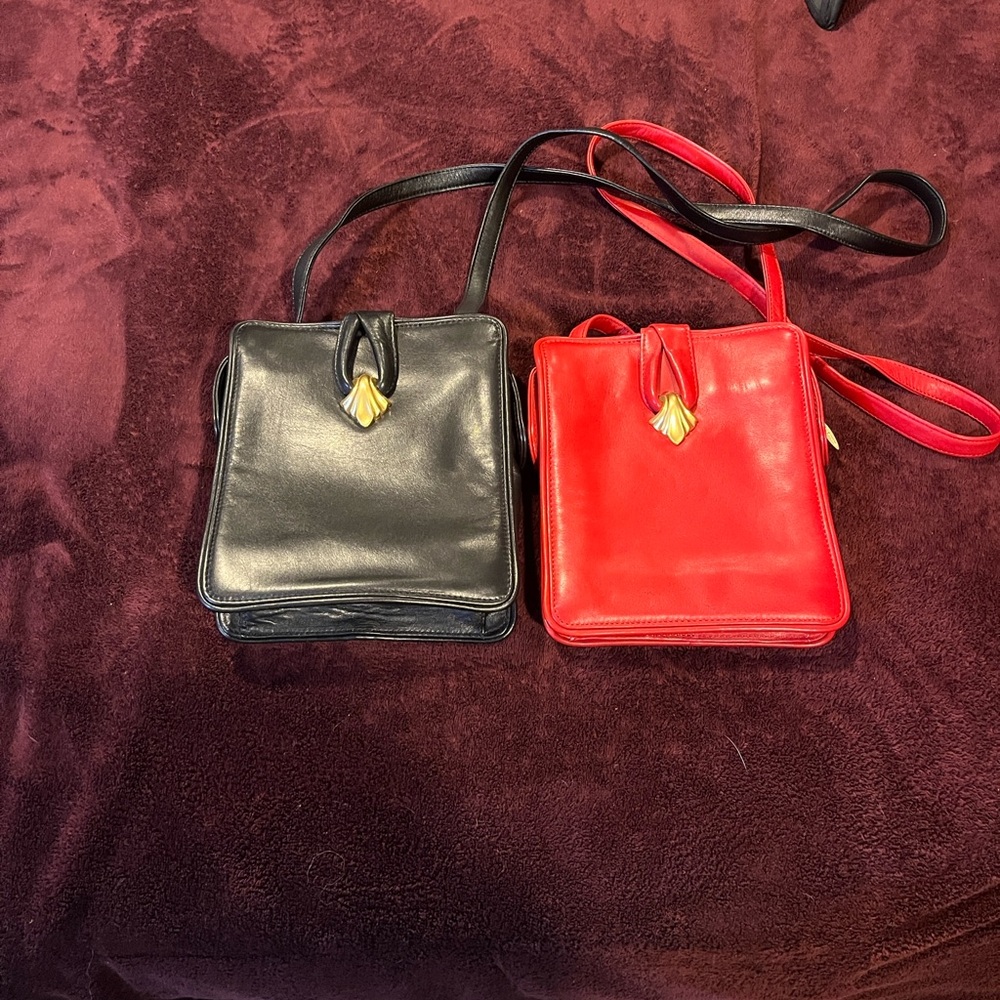 Liz Claiborne Genuine Leather Black and Red Crossbody Bags- sold as set
